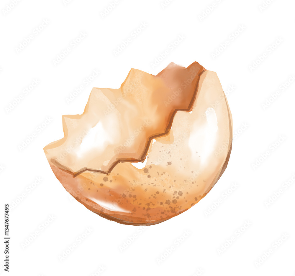 Broken chicken eggshell. Watercolor illustration Broken chicken eggshell. Watercolor illustration
