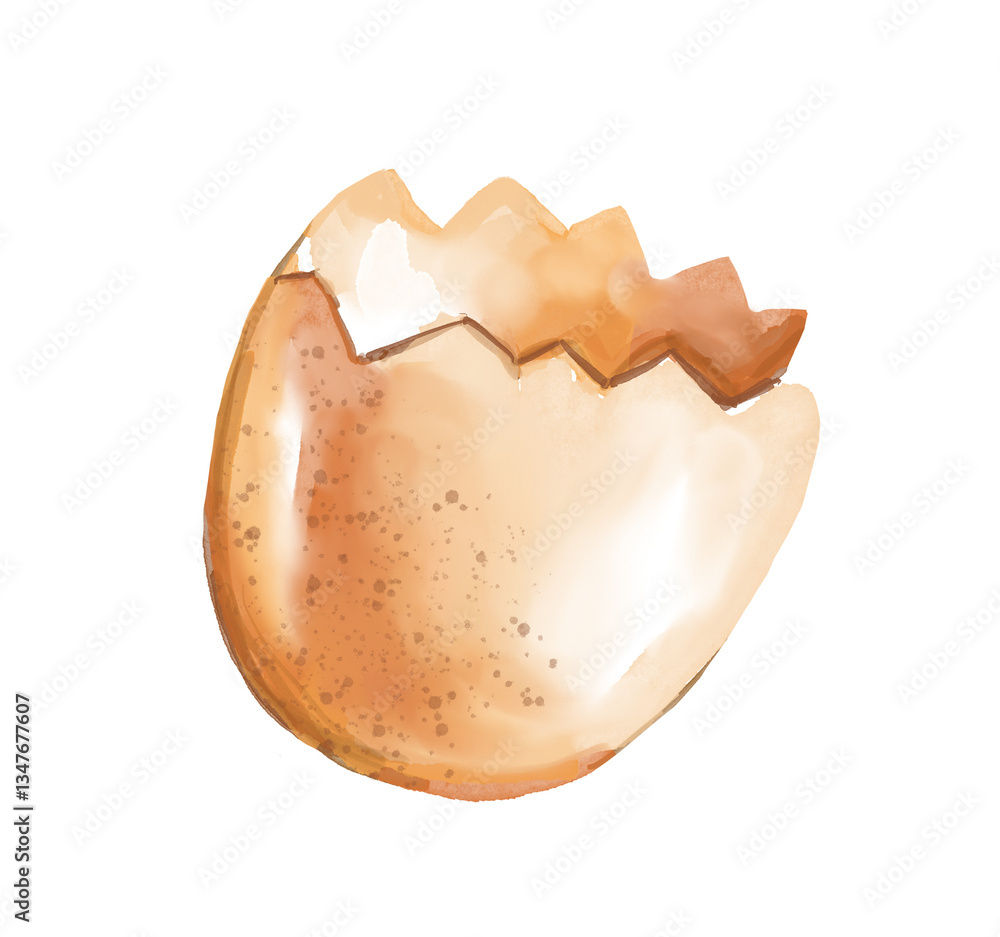 Broken chicken eggshell. Watercolor illustration Broken chicken eggshell. Watercolor illustration