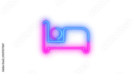 Wallpaper Mural Neon bed symbol icon blue pink color glowing with transparent background Torontodigital.ca