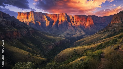 Dramatic sunset over South African mountain range