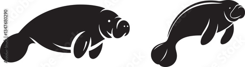 Manatee Silhouette Vector Set – High-Quality Black & White Designs
