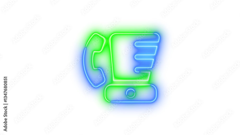 Neon blender phone symbol icon blue green color glowing with transparent background