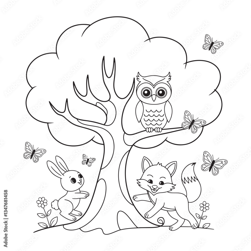 Woodland Animals Vector: Cute Owl, Fox, Rabbit Illustration for Children's Art Woodland Animals Vector: Cute Owl, Fox, Rabbit Illustration for Children's Art