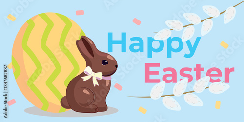 Easter chicks, Happy Easter, Easter egg, spring holiday graphic illustration, cute decor, graphic design greeting card, flyer, spring flowers, chocolate rabbits, bakery, chocolate