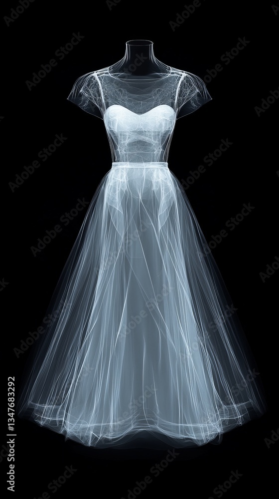 Fototapeta premium Elegant white dress showcased in a striking abstract style against a dark background