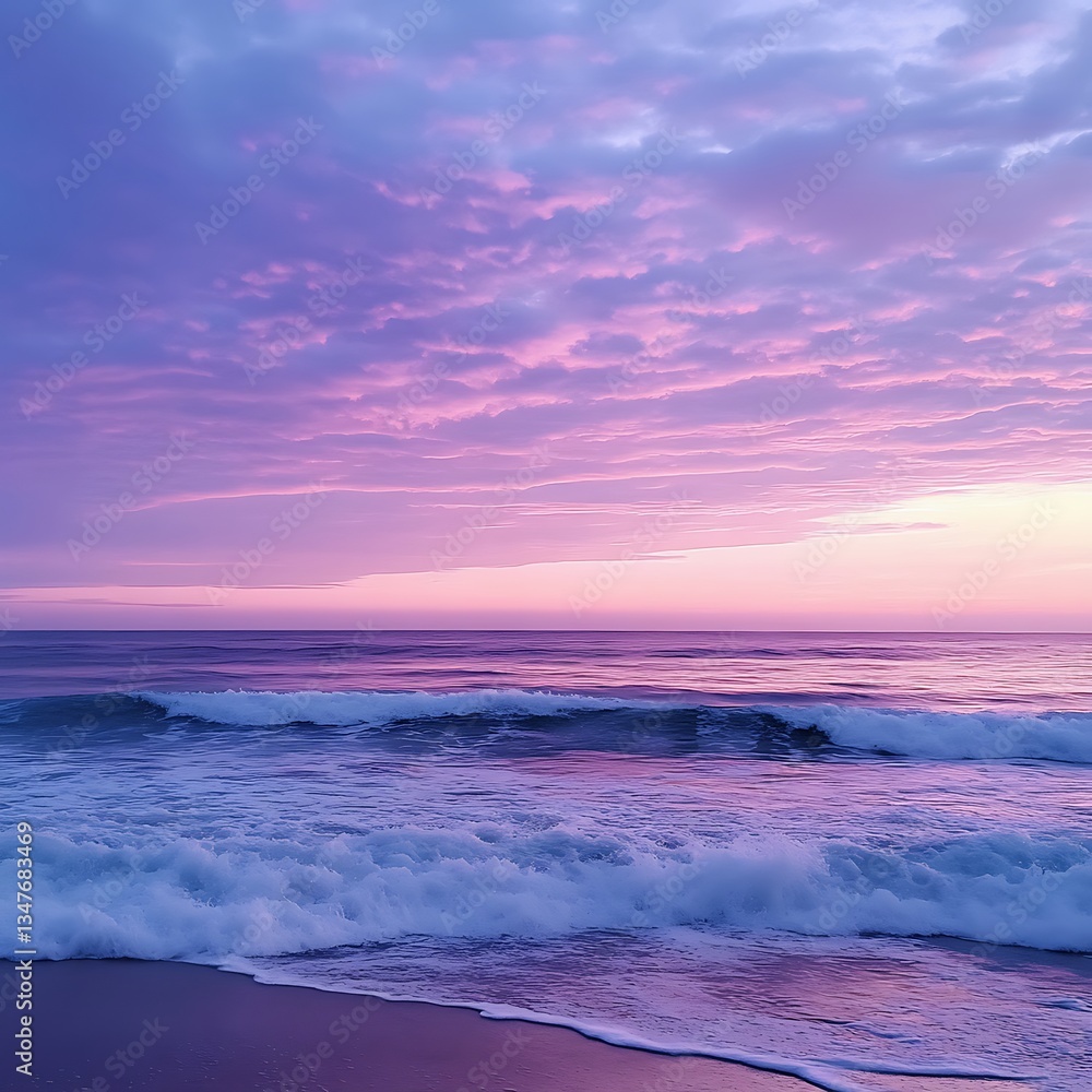 Fototapeta premium Soft waves shimmer beneath the golden light of a peaceful sunset image