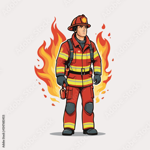 fireman, emergency, safety, rescue, danger, firefighter, uniform, fire, fighter, man, red, helmet, protection, equipment, background, hose, service, burn, flame, hero, person, water, work, engine, job