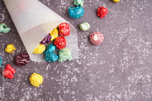 Colorful gourmet popcorn sp...