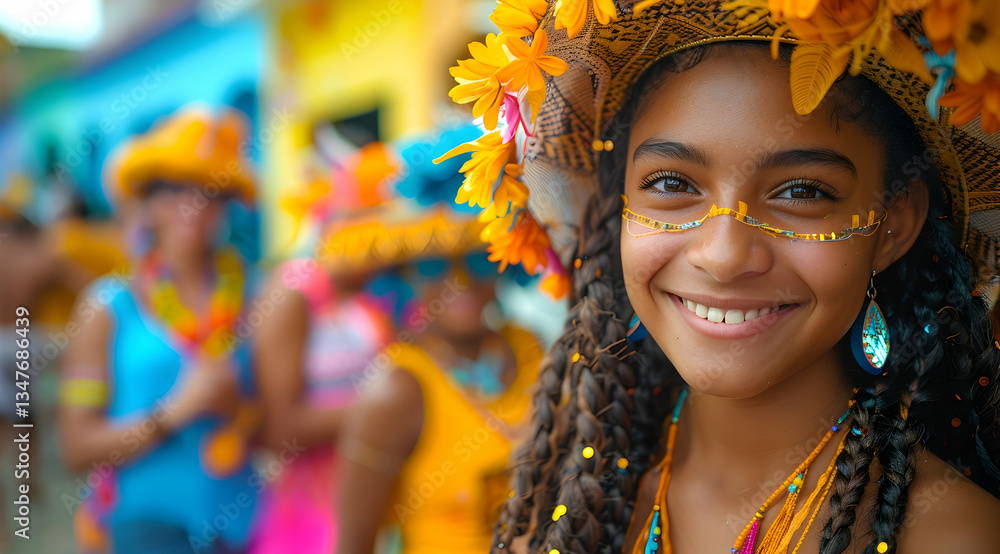 Smiling Girl In Colorful Carnival Costume