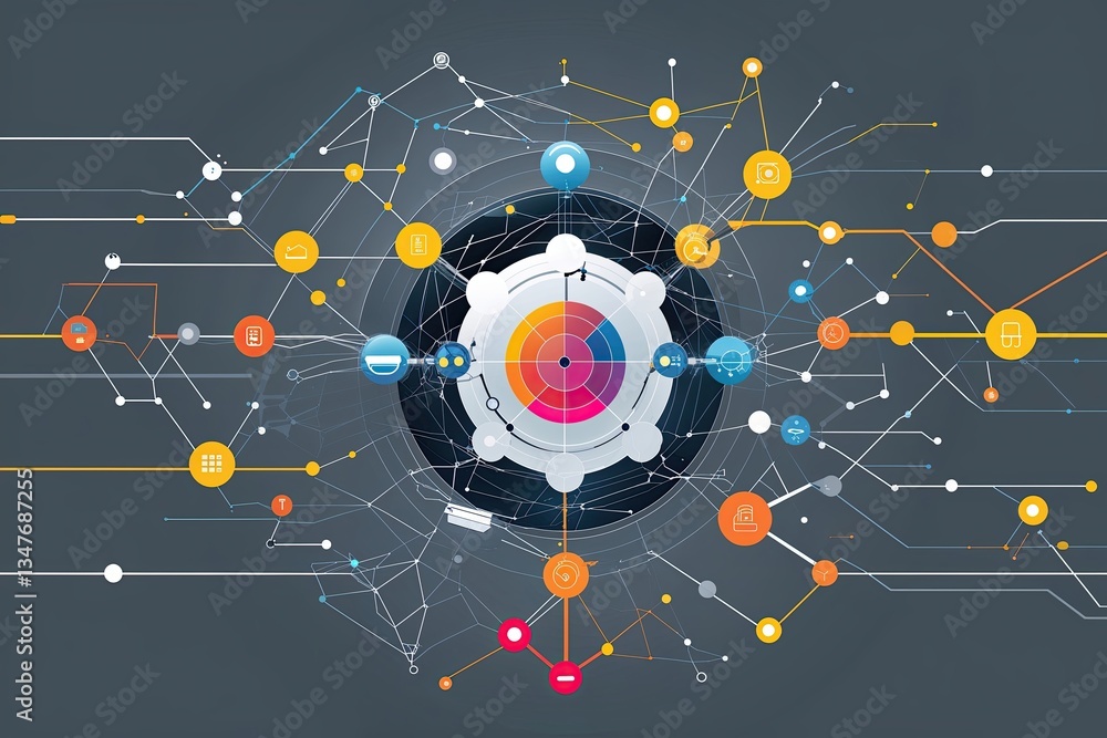 Obraz premium Abstract Grey Background Poster with Dynamic Technology Network Illustration