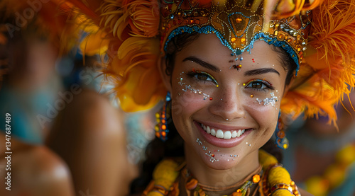 Obraz na płótnie Smiling Woman In Carnival Costume w salonie