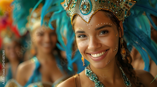 Obraz na płótnie Smiling Woman In Carnival Costume At A Festival w salonie