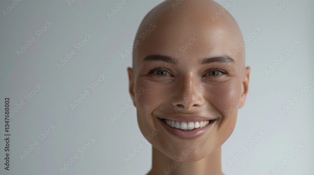 A bald woman with a radiant smile, exuding self-confidence and inner strength, A bald woman with a radiant smile, exuding self-confidence and inner strength,