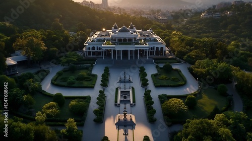 Majestic Sunrise Palace: An Aerial View of Opulent Architecture
