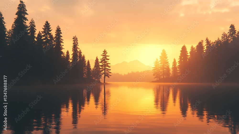 Fototapeta premium Gentle waves shimmer beneath a golden sunset peaceful and still image