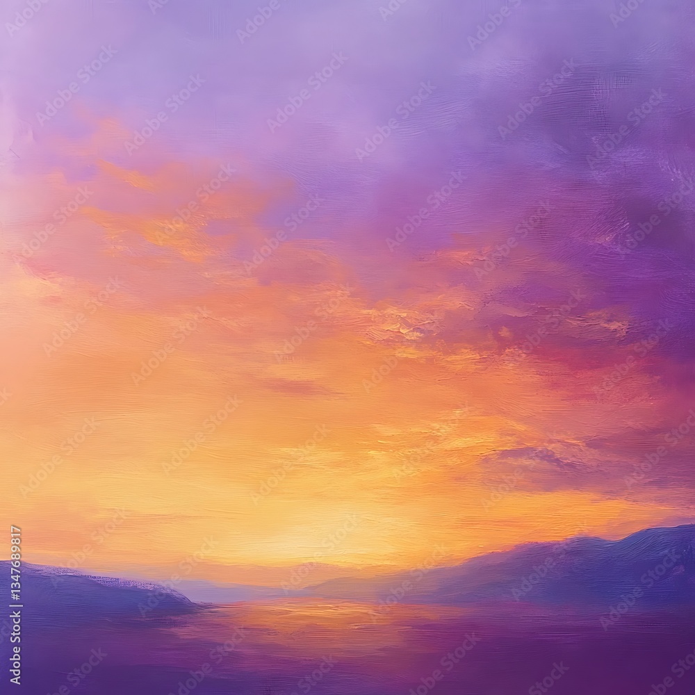 Obraz premium Serene waves ripple as golden sunset colors fill the sky image