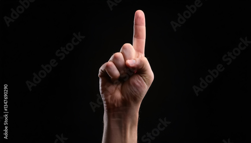 人差し指を立てた人の右手、一番、1、上、指さす、黒い背景