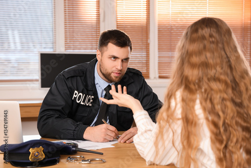 Male police officer working...