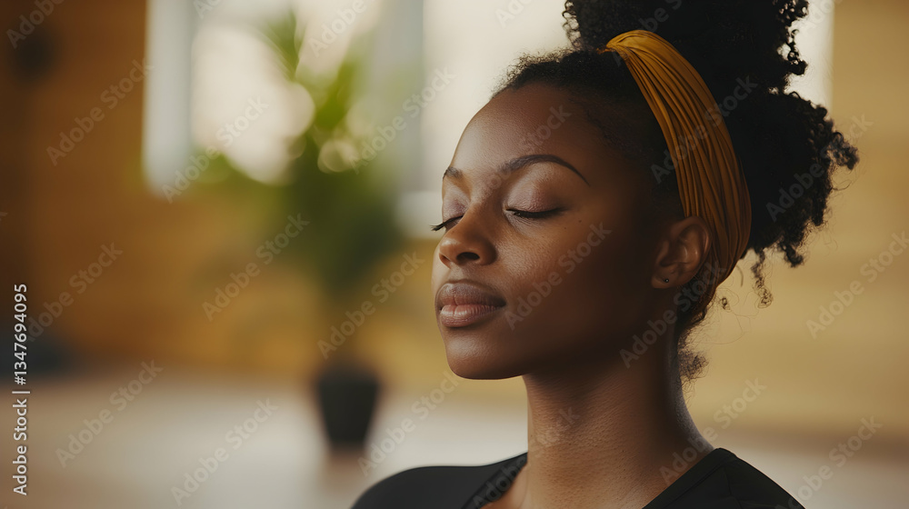 Calm Woman Meditating In Studio