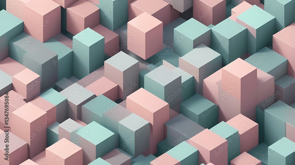 Obraz premium Seamless 3D Isometric Cube Pattern in Soft Pastel Colors 2