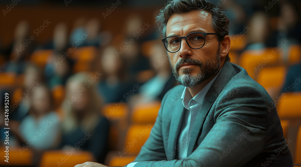 Focused Businessman In Meeting With Blurred Background