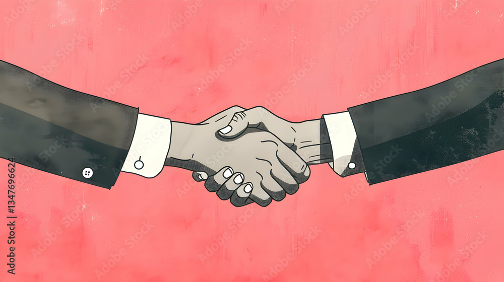 Pixelated Businessmen Handshake Against Pink Background