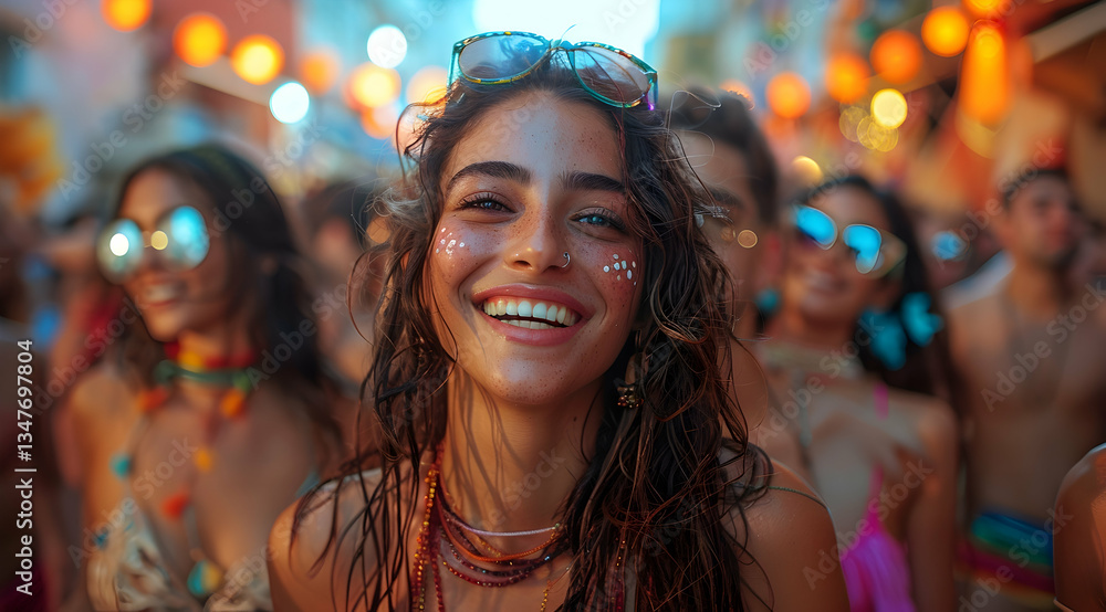 Woman Celebrating At Night Time Festival