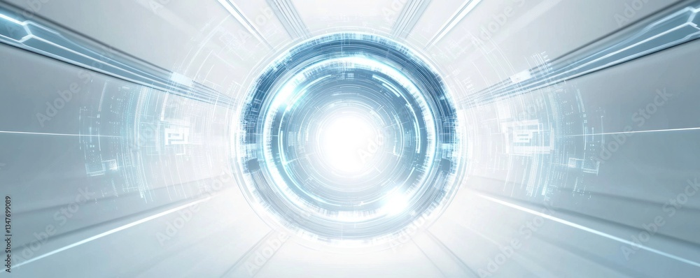 Obraz premium Futuristic portal with glowing light and digital elements.