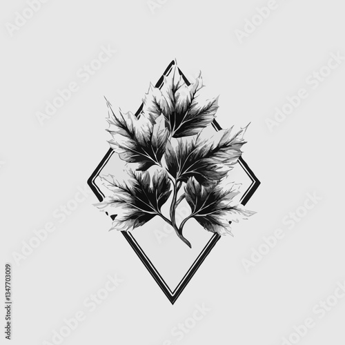 Monochrome Poplar Leaf Logo in Diamond Frame