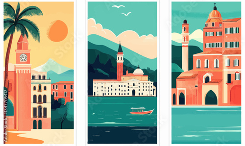 Retro Italy Travel Posters: Venice Rome Positano Summer Vacation Vintage Illustrations