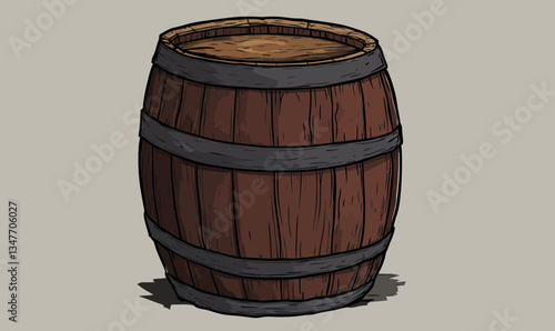 Rustic Wood Barrel Hand Drawn Sketch in Minimalist SVG Style Vector Illustration
