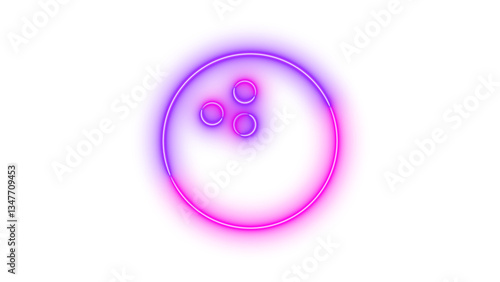 Neon bowling ball symbol icon pink purple color glowing with transparent background