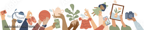 Marketplace Concept – Hands Holding Pre-Owned Items for Sale, Promoting Sustainable and Eco-Friendly Shopping