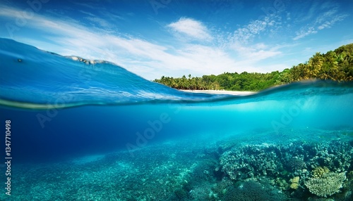 half underwater ocean background waterline