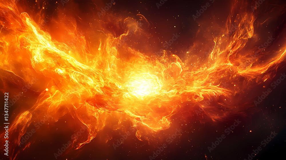 Fiery enigma: an abstract rendering of a glowing, fiery form, perhaps representing the core of raw energy, with an ominous ambiance that sparks intrigue. Ominous Core. Illustration Fiery enigma: an abstract rendering of a glowing, fiery form, perhaps representing the core of raw energy, with an ominous ambiance that sparks intrigue. Ominous Core. Illustration