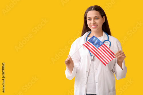 Female doctor with USA flag...