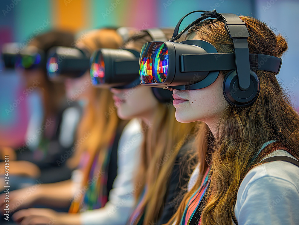 Diverse students engaging in immersive virtual reality cultural festival experiences in a modern classroom setting Diverse students engaging in immersive virtual reality cultural festival experiences in a modern classroom setting