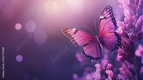 Wallpaper Mural Purple Butterfly Resting on Flowers with Bokeh Lights Background Torontodigital.ca