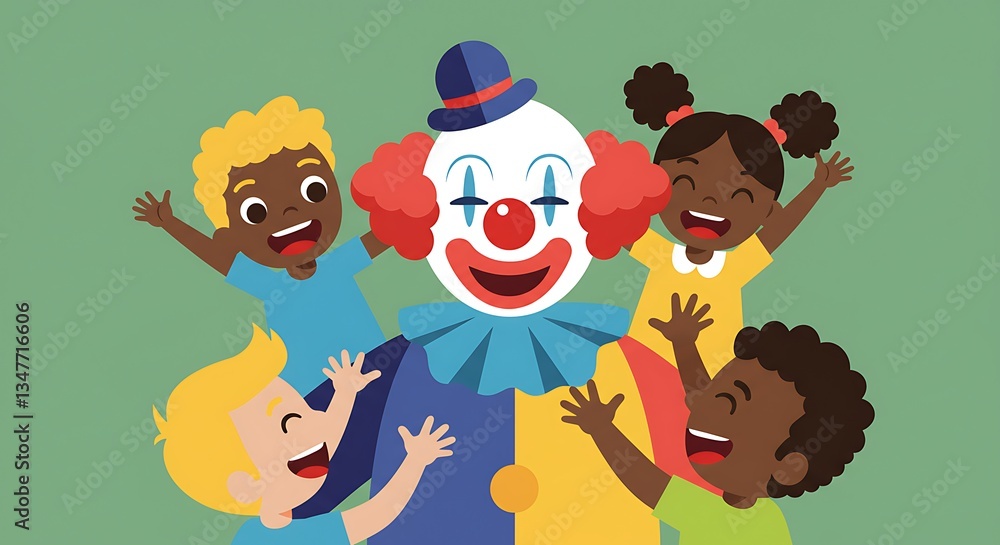 Naklejka premium clown with kids flat design 