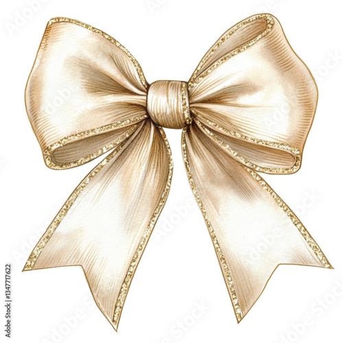 Gold bow tie with glitter border, drawing in watercolor style, elegant and bright, good for decorative element or any celebrations