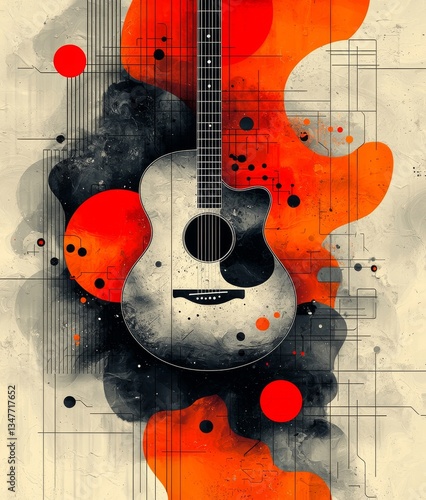 A vibrant collage of contemporary art, symbolizing the intersection of music, lifestyle, creativity, inspiration, imagination, and advertisement, featuring musical instruments on a bright background
