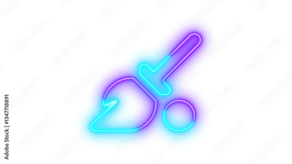 Neon broom ball ket symbol iconcyan purple color glowing with transparent background Neon broom ball ket symbol iconcyan purple color glowing with transparent background