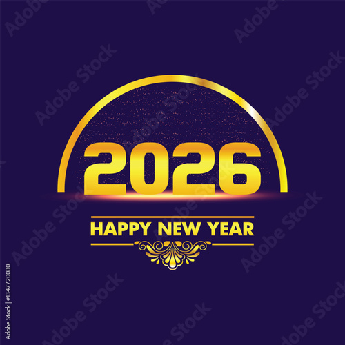 Happy new year 2026 design with colorful truncated number illustrations.