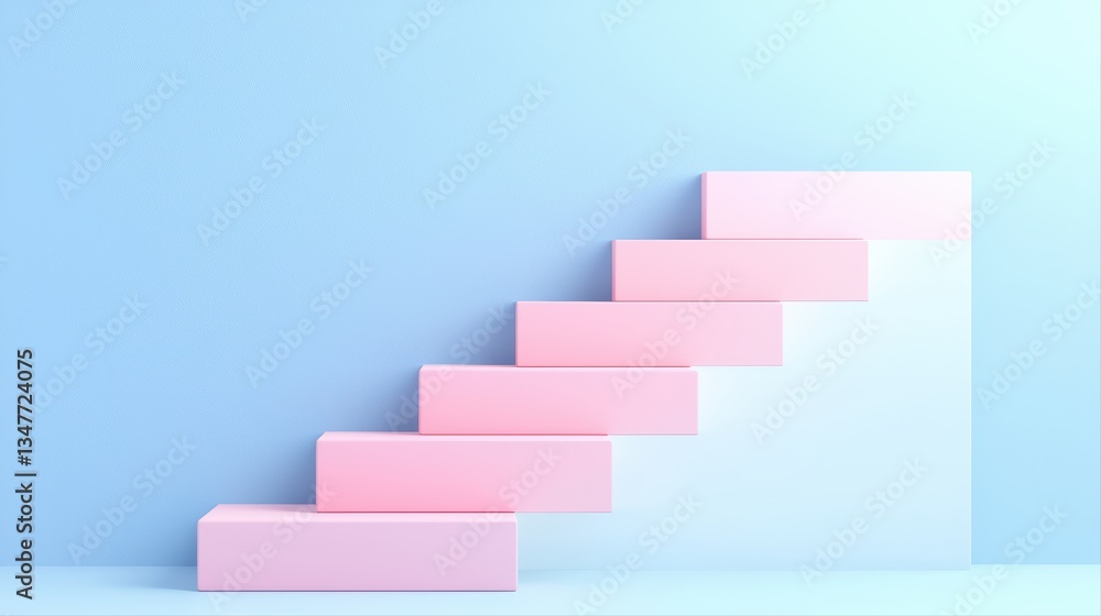 Minimalist Smooth Gradient Staircase Design with Soft Pink Blocks on a Light Blue Background Minimalist Smooth Gradient Staircase Design with Soft Pink Blocks on a Light Blue Background