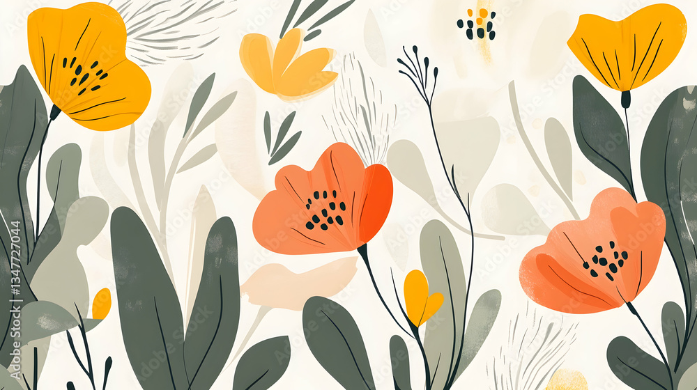 Obraz premium Orange and yellow flower illustration, white background, floral pattern, website design