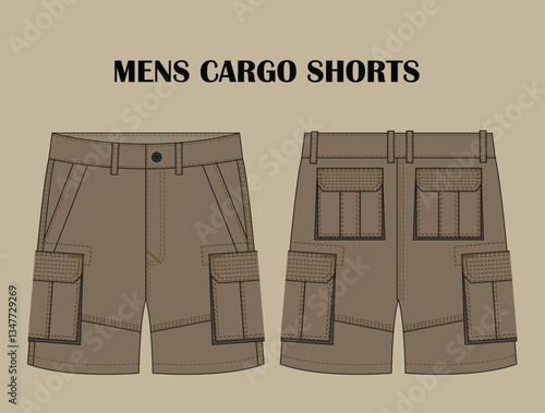 Mans short pants outline drawing cargo shorts vector technical sketch vector, template