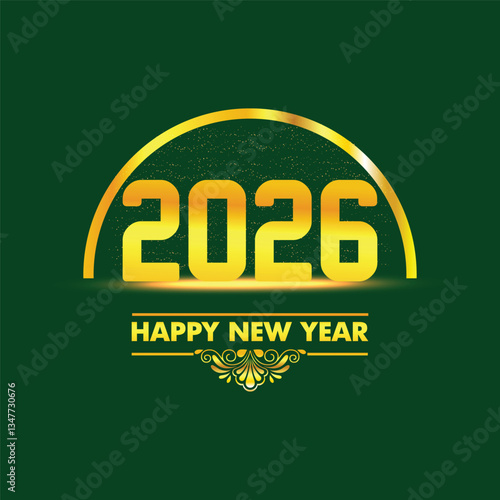Happy new year 2026 design with colorful truncated number illustrations.