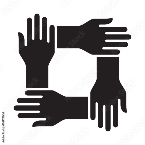 Cooperation icon. Teamwork icon. Hand icon symbol for work together, solidarity, unity, humanity and togetherness.
