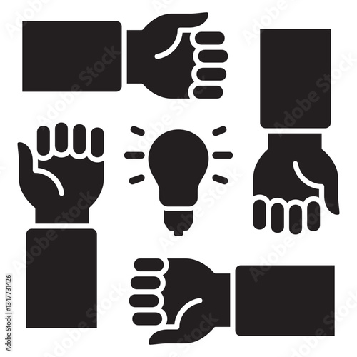 Cooperation icon. Teamwork icon. Hand icon symbol for work together, solidarity, unity, humanity and togetherness.