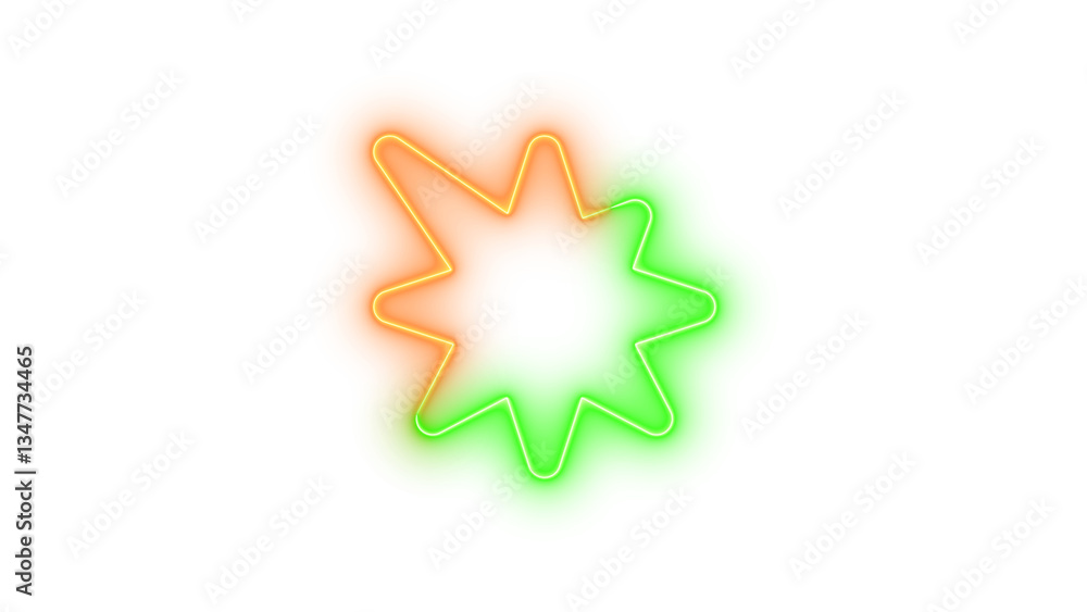 Obraz premium Neon burst symbol icon brown green color glowing with transparent background